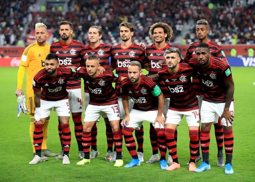 Members of Brazil's Flamengo FC pose for a photo