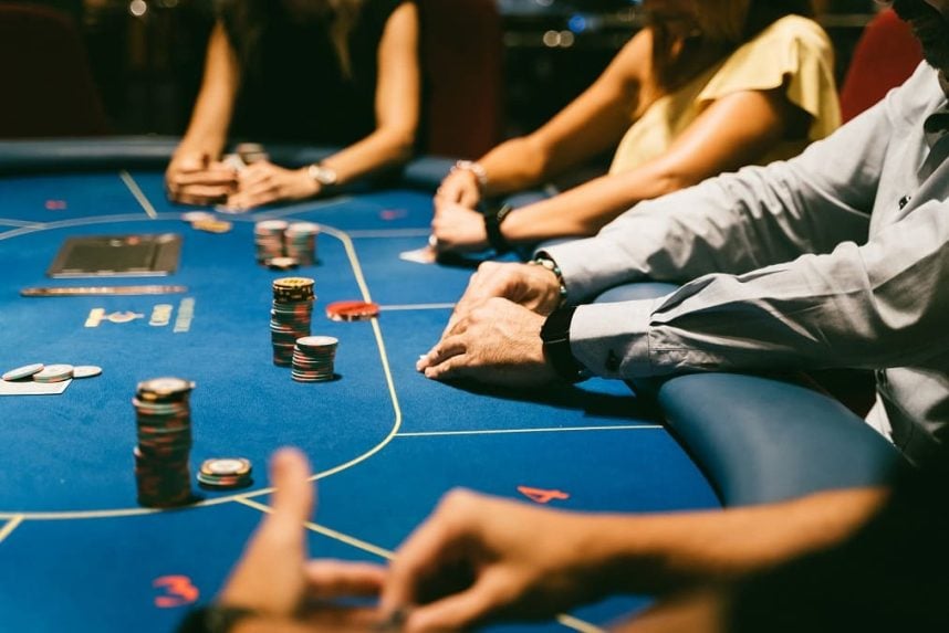 Poker players play a hand of Texas Hold'em