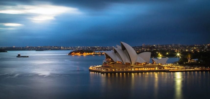 The Sydney Opera House in Australia at night